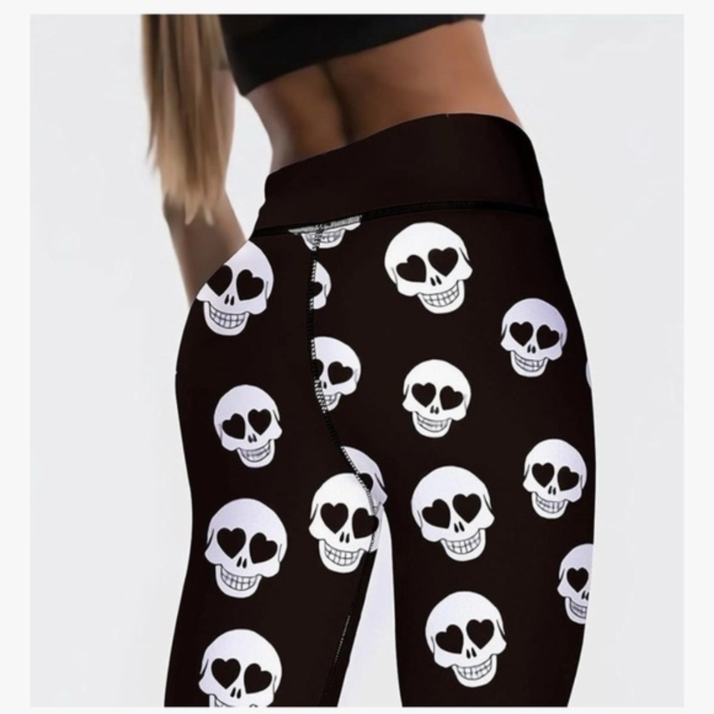 Halloween Black Skull Print Leggings